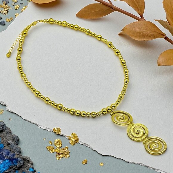 Statement‎ Spiral Necklace & Earrings Set | 18K Gold Plated Stainless Steel - Picture 8 of 13